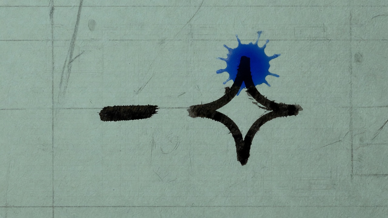 A small ink dash beside a hand-inked Gemini star on seafoam ledger paper
