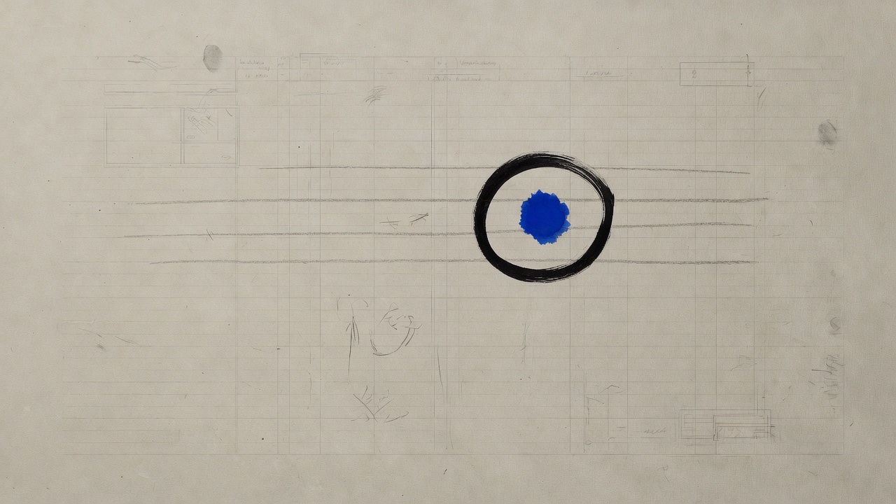 One ledger row circled in black ink on linen paper, cobalt blot on the change
